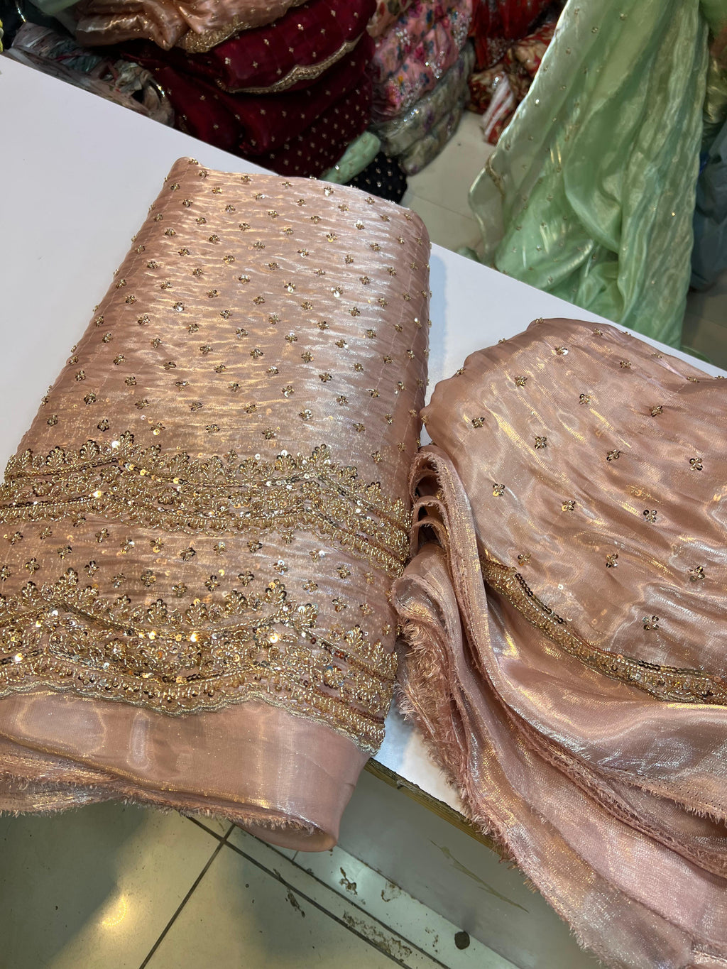 Korean SHEESHA Silk Fabric Cutdana Work 3 Piece