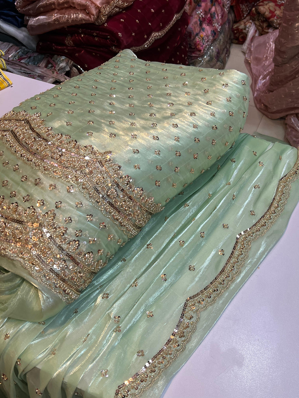 Korean SHEESHA Silk Fabric Cutdana Work 3 Piece