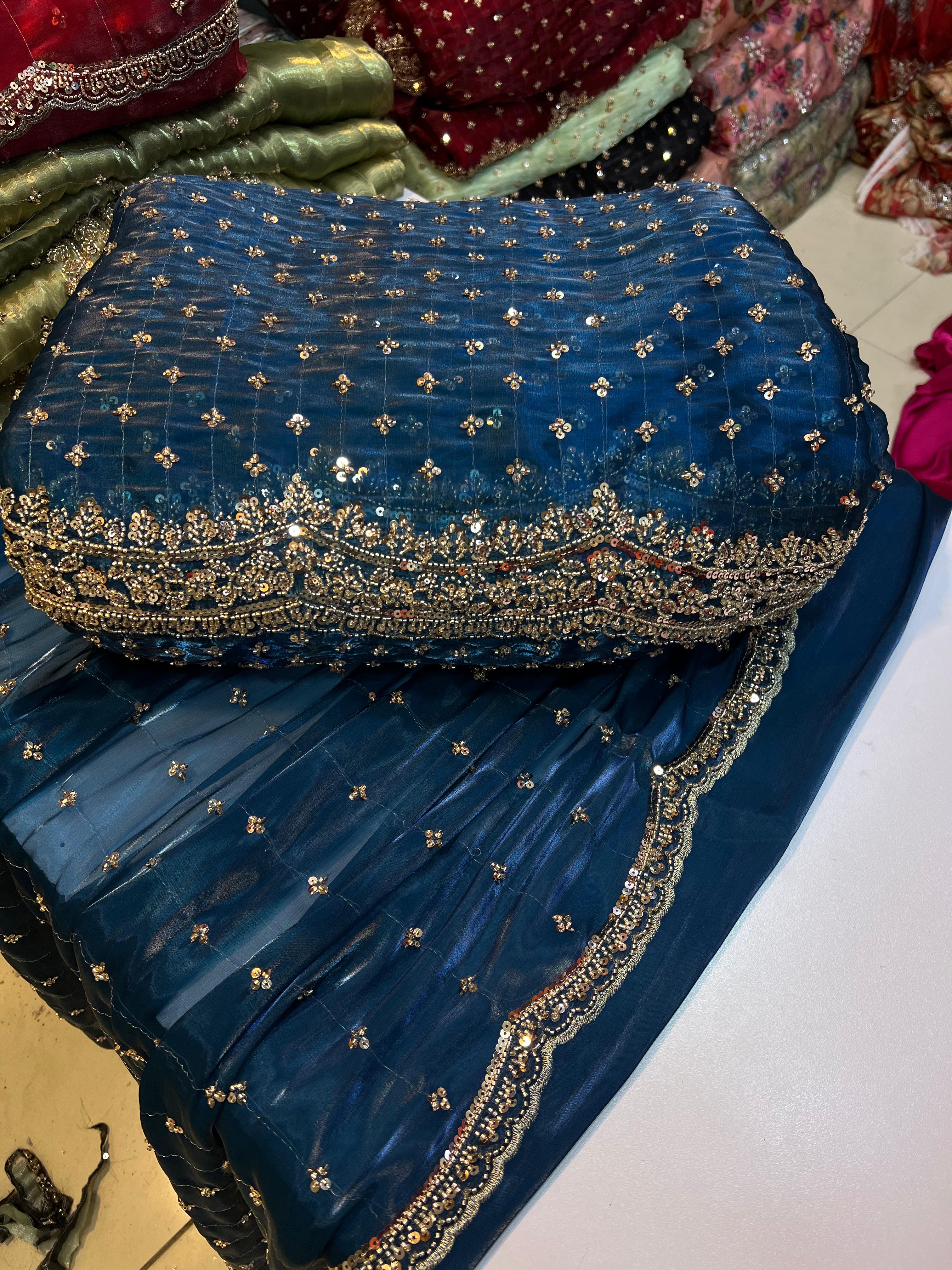 Korean SHEESHA Silk Fabric Cutdana Work 3 Piece