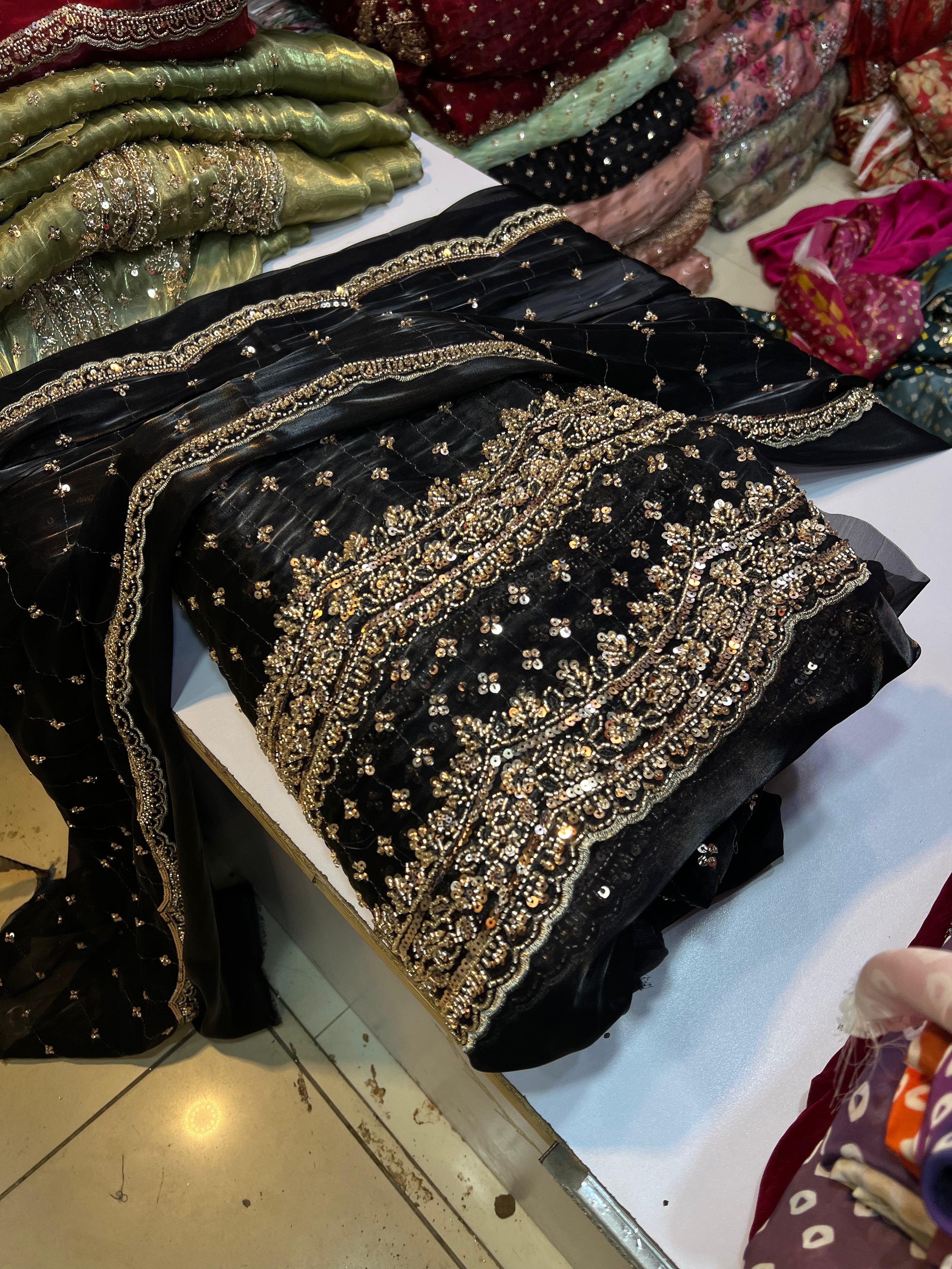 Korean SHEESHA Silk Fabric Cutdana Work 3 Piece