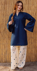 Elegant Lace Border Shirt with Heart Contrast Embroidery Flapper 2 Pcs