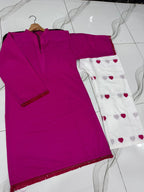 Elegant Lace Border Shirt with Heart Contrast Embroidery Flapper 2 Pcs