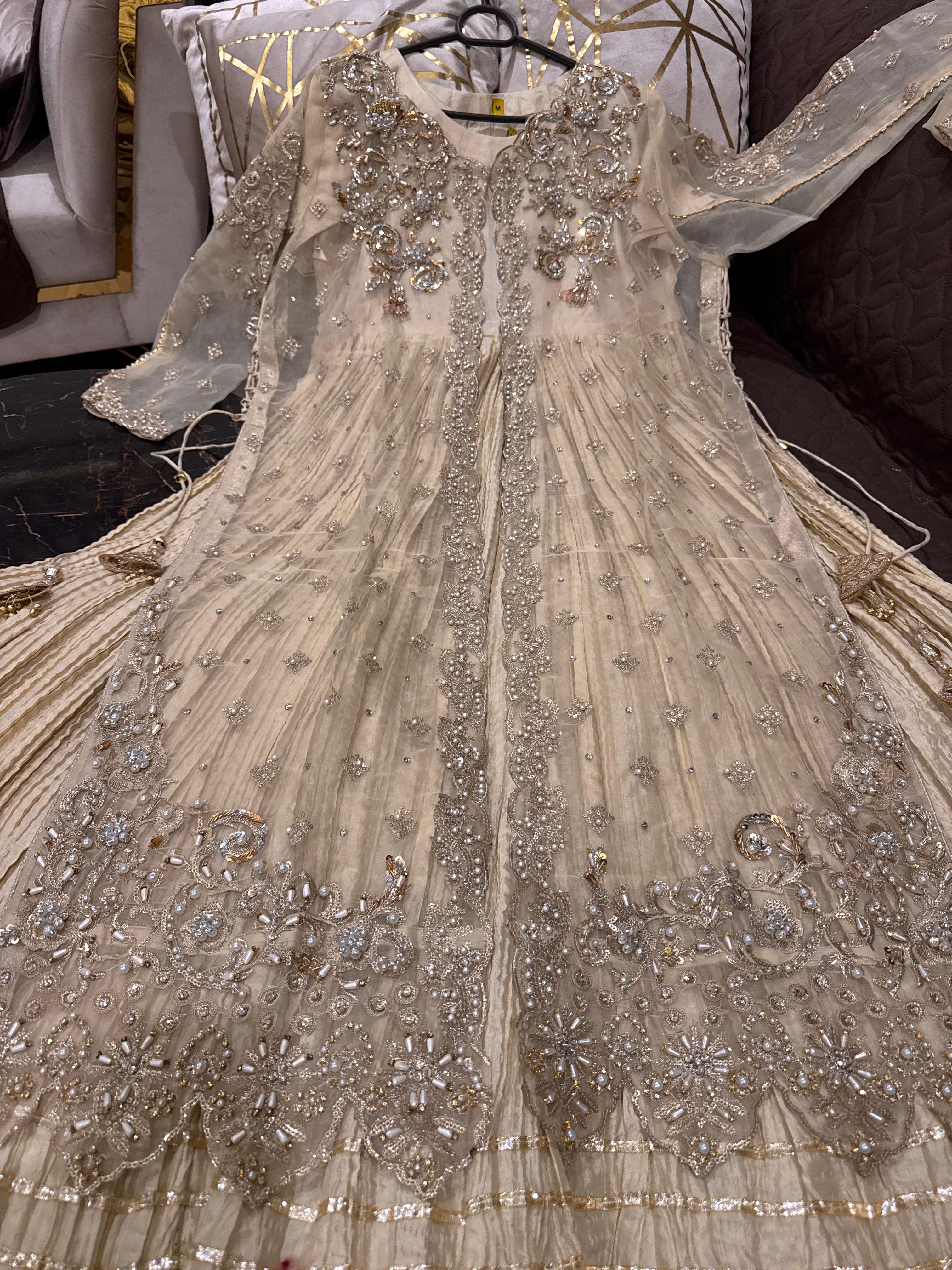 Eid Collection Elegant Organza Pearl Handwork Gown with Crushed Silk Maxi Inner