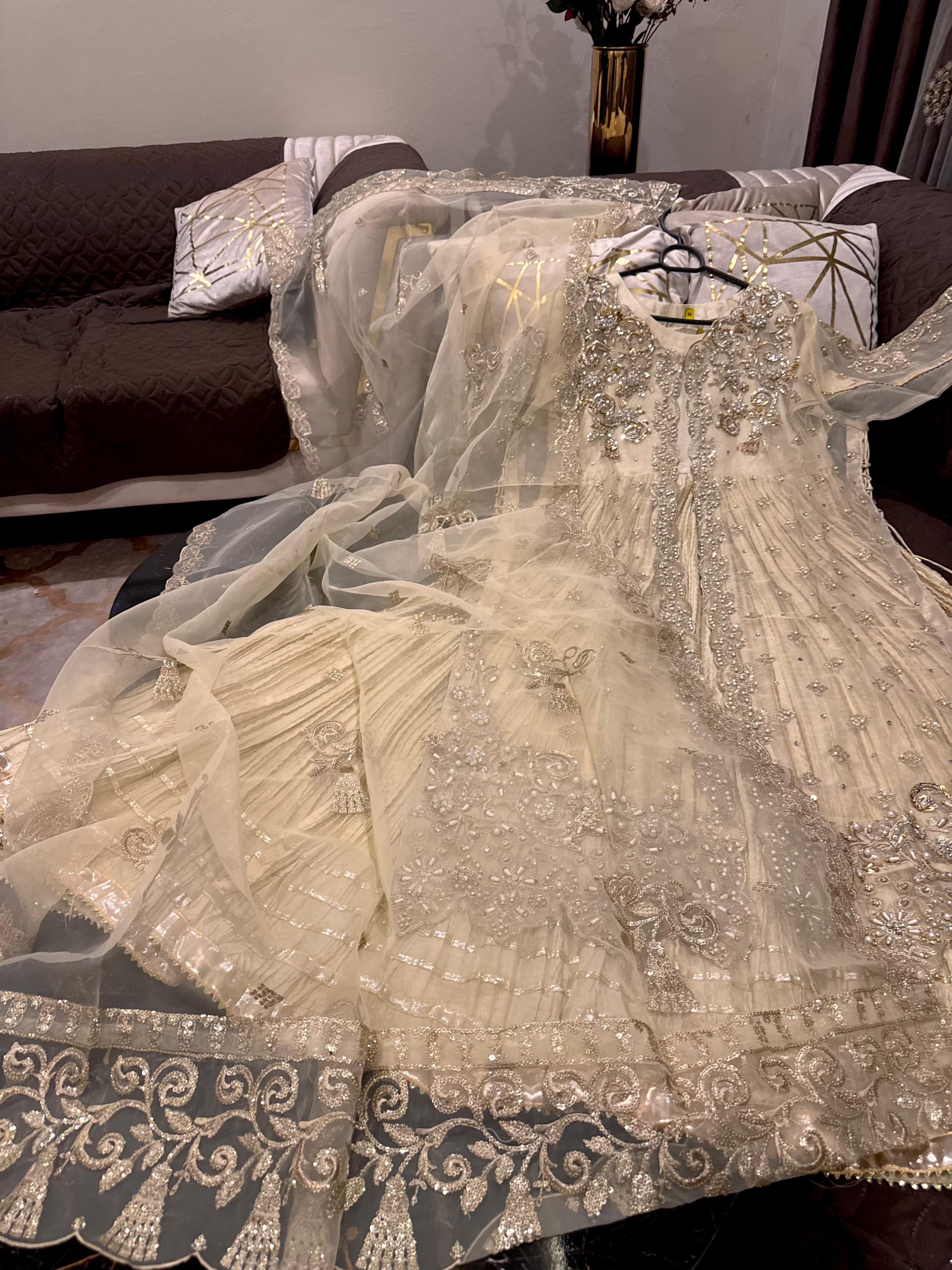 Eid Collection Elegant Organza Pearl Handwork Gown with Crushed Silk Maxi Inner