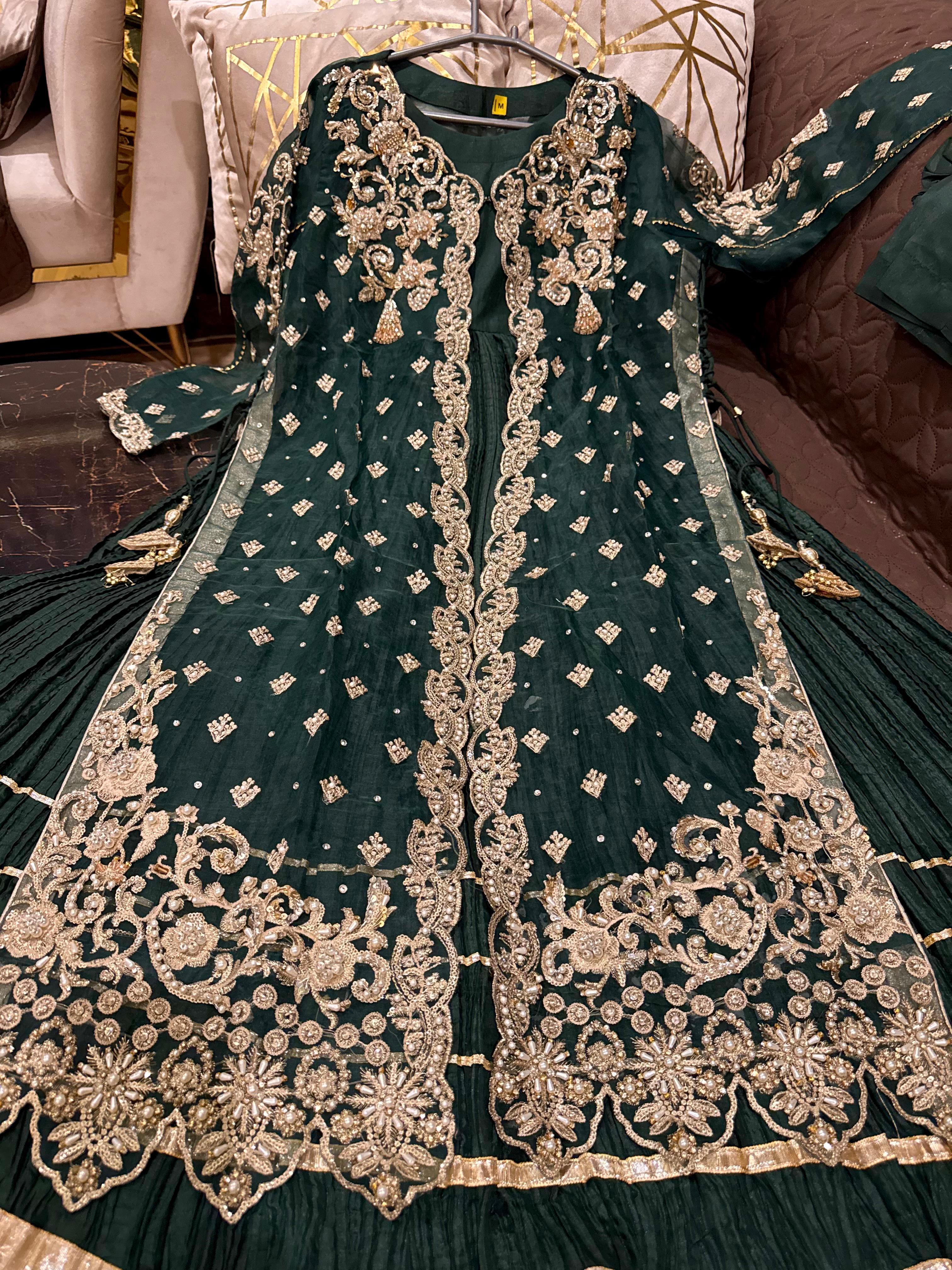 Eid Collection Elegant Organza Pearl Handwork Gown with Crushed Silk Maxi Inner