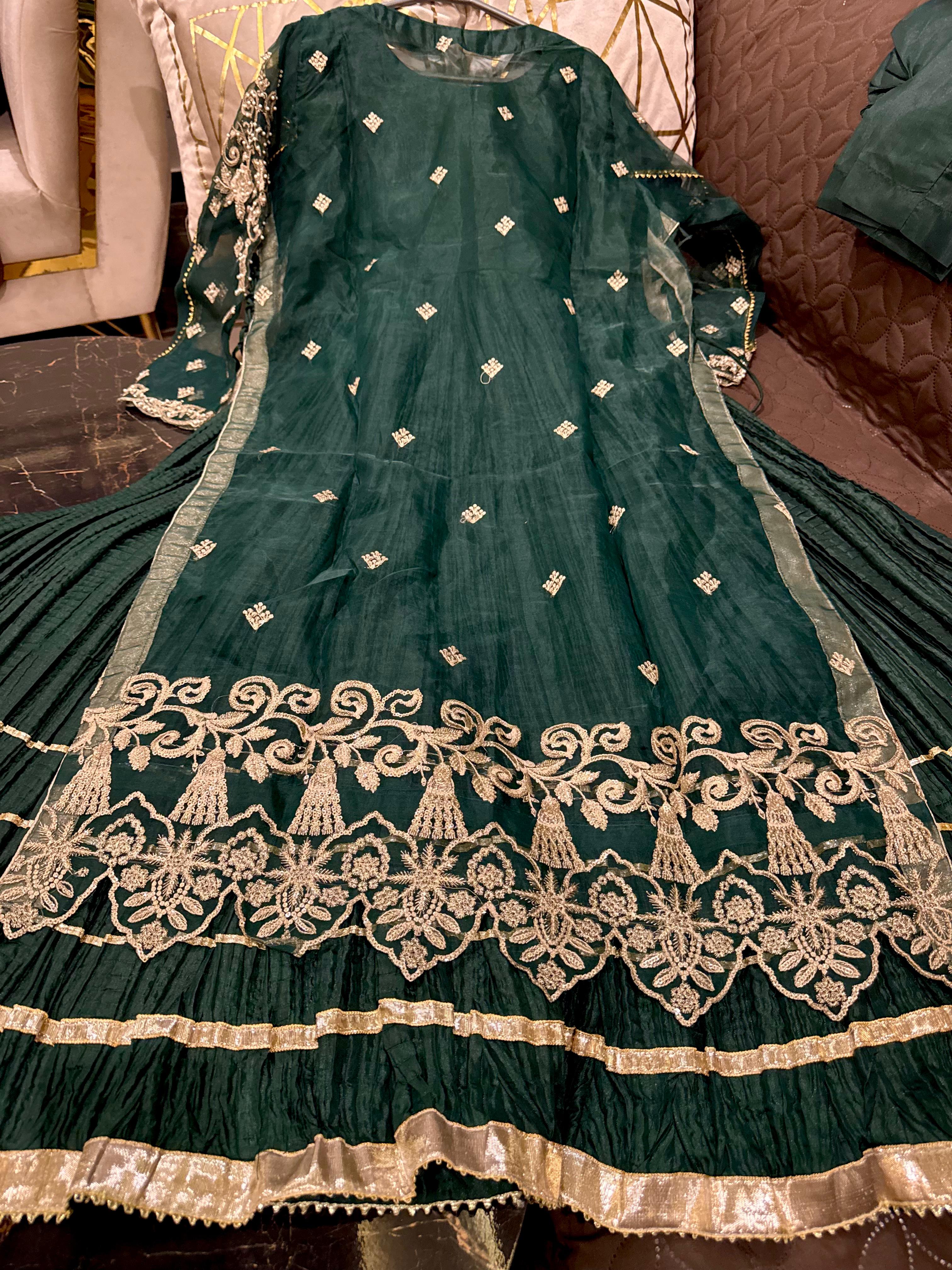 Eid Collection Elegant Organza Pearl Handwork Gown with Crushed Silk Maxi Inner