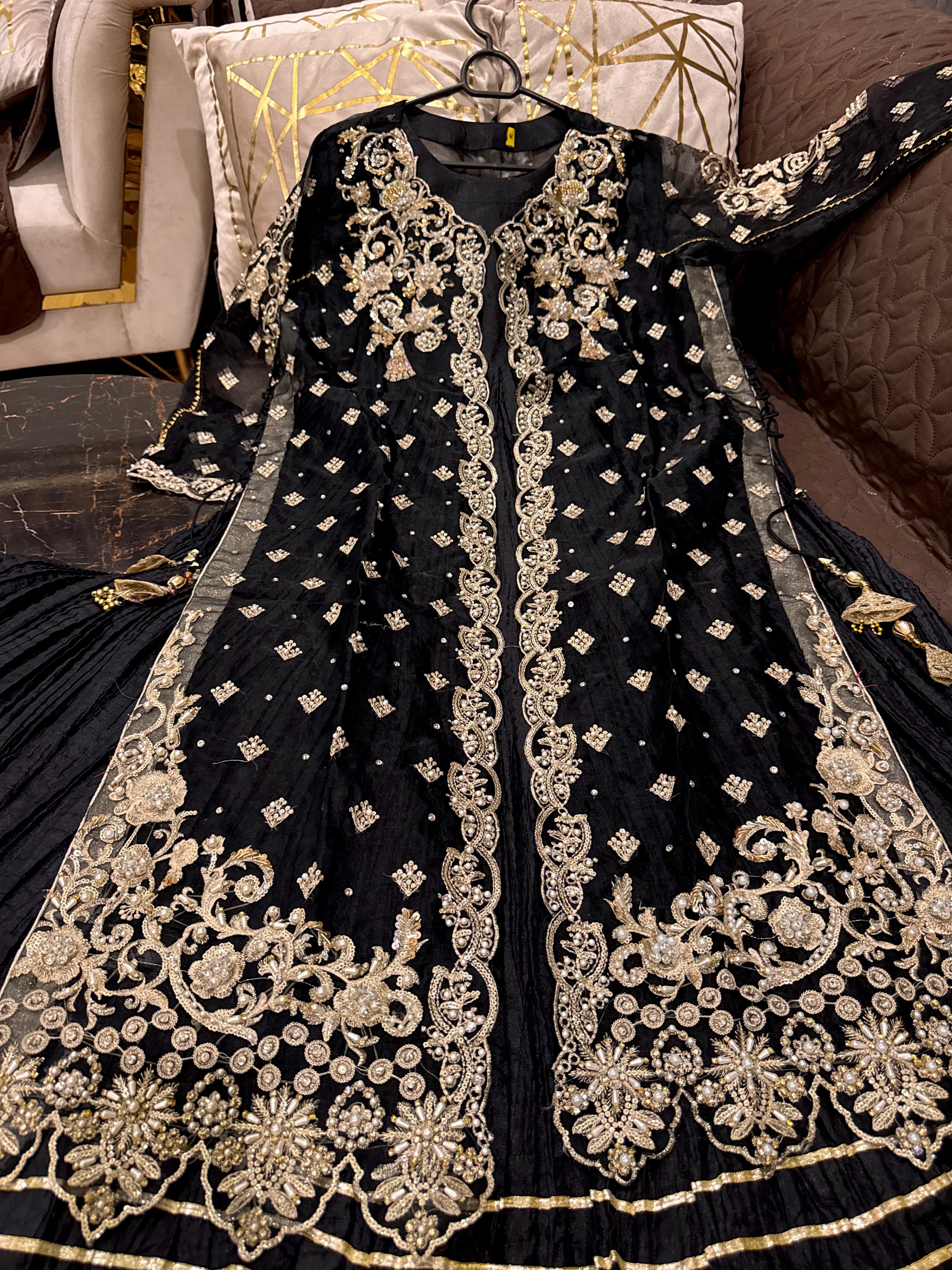 Eid Collection Elegant Organza Pearl Handwork Gown with Crushed Silk Maxi Inner