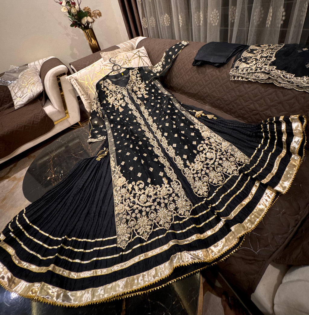 Eid Collection Elegant Organza Pearl Handwork Gown with Crushed Silk Maxi Inner