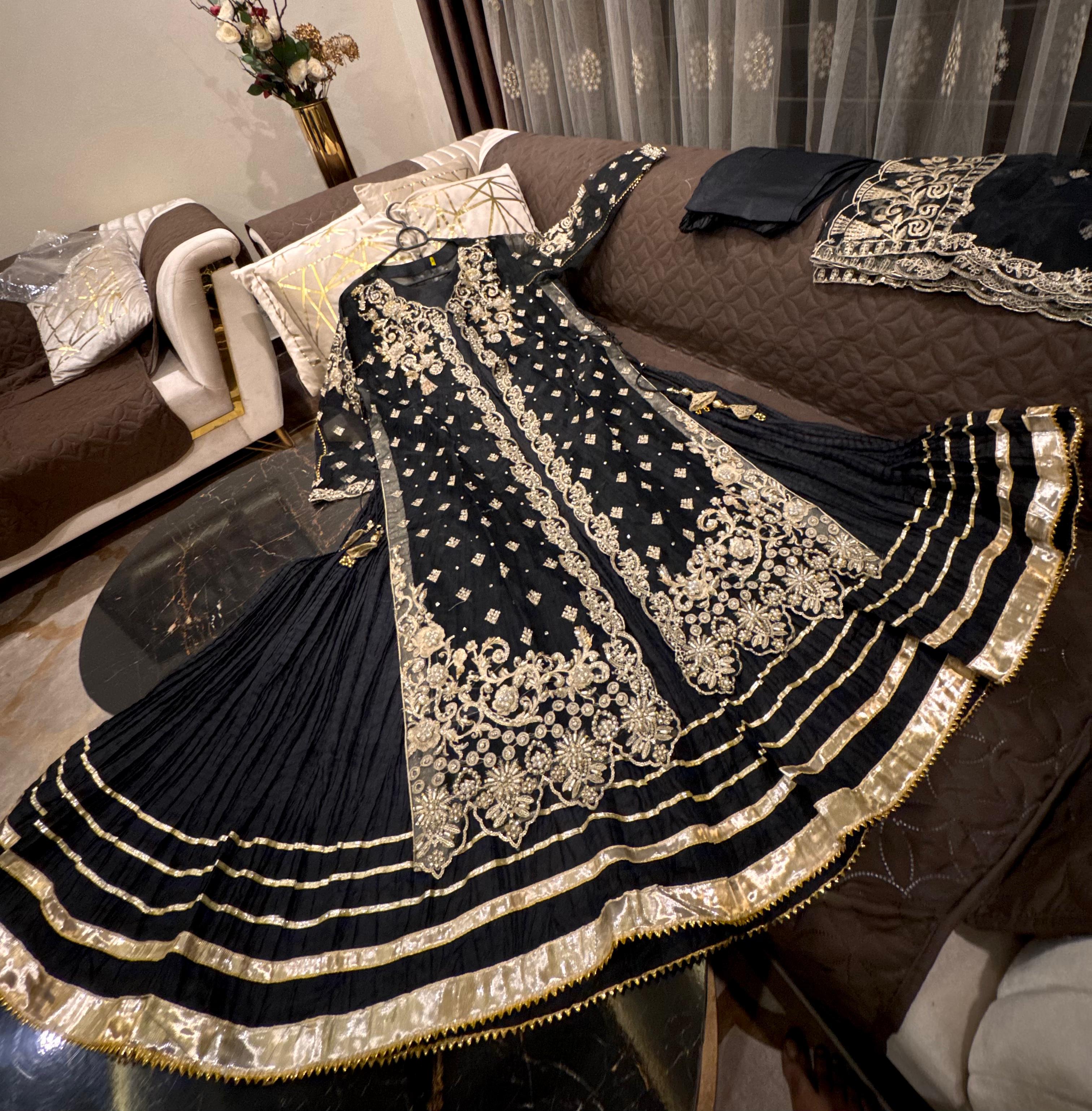 Eid Collection Elegant Organza Pearl Handwork Gown with Crushed Silk Maxi Inner