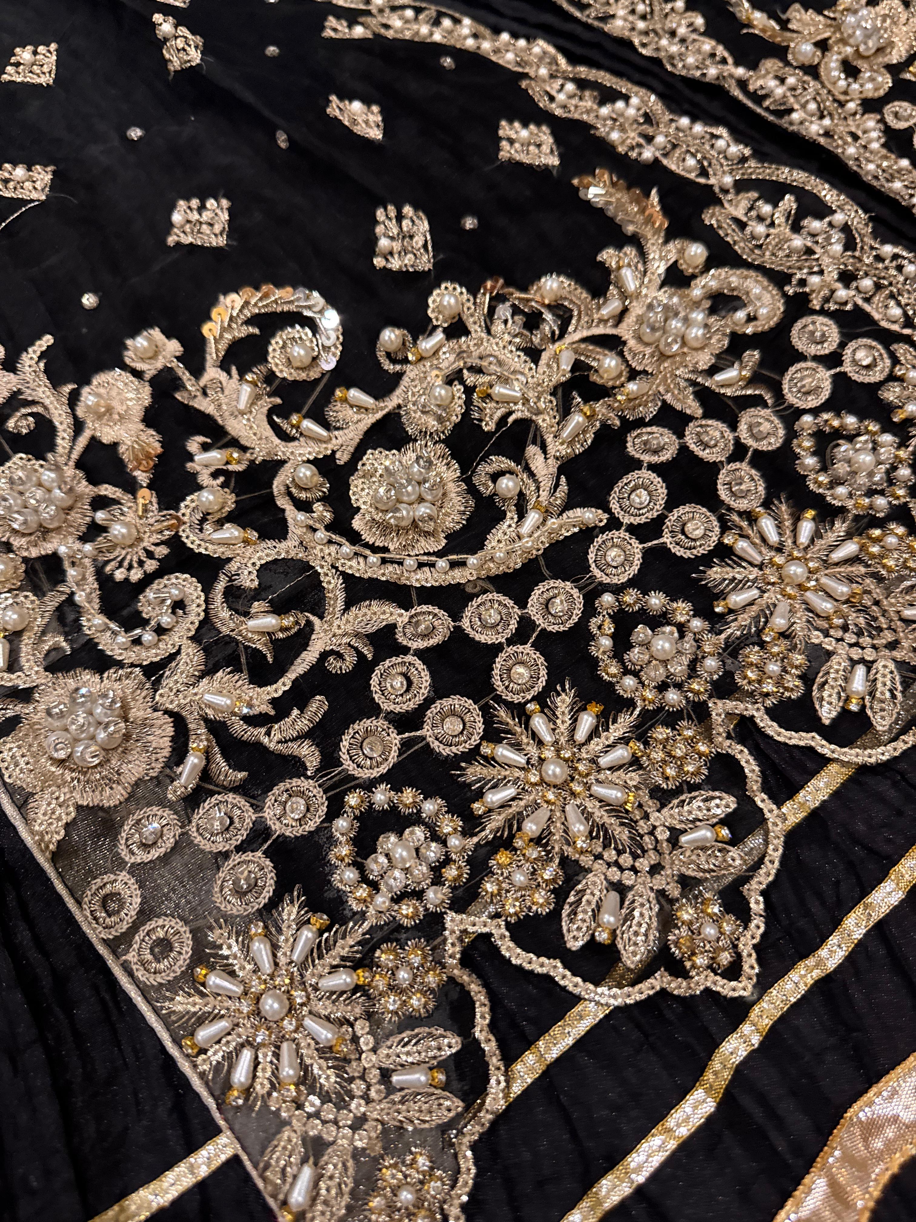 Eid Collection Elegant Organza Pearl Handwork Gown with Crushed Silk Maxi Inner