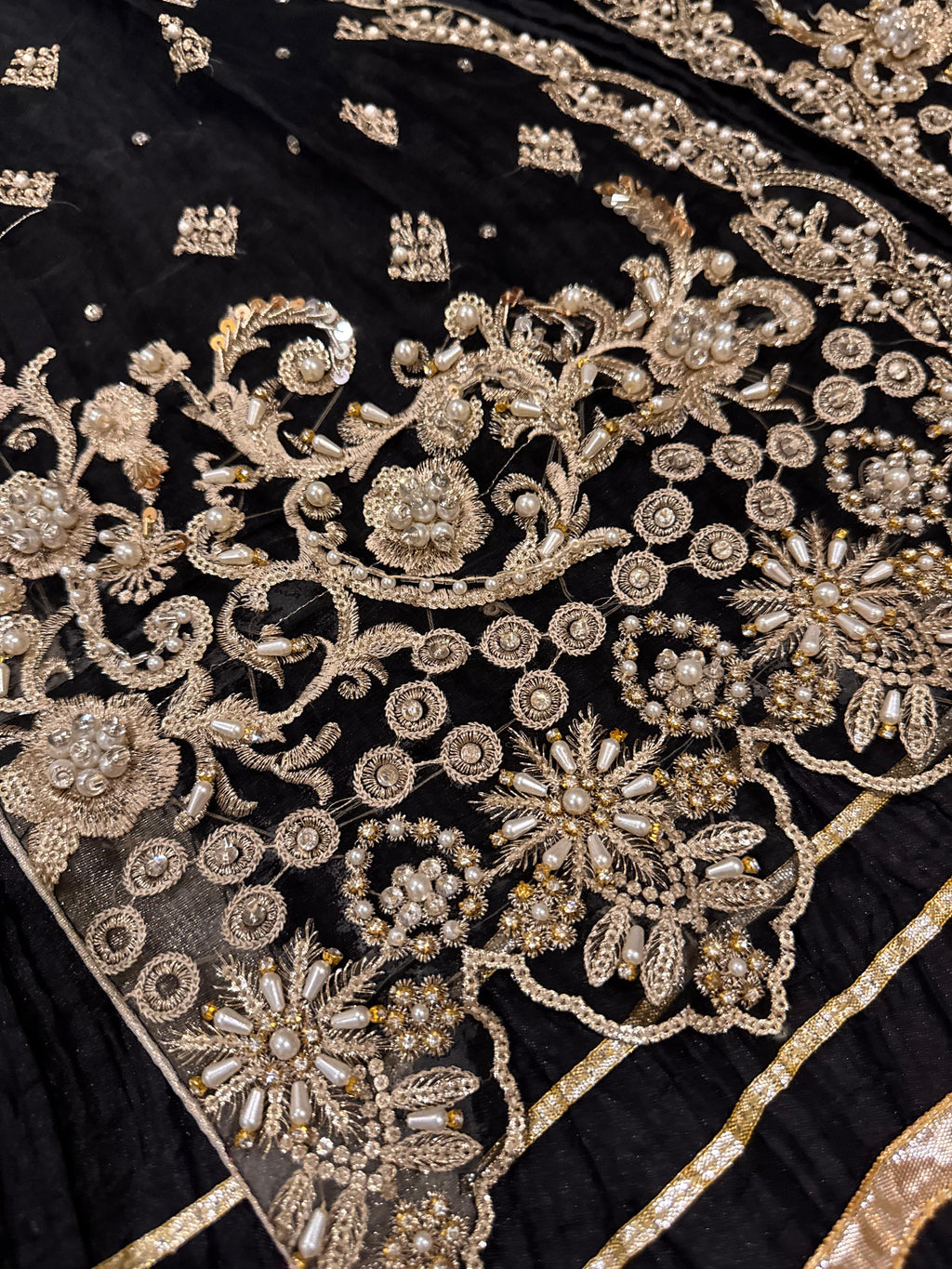 Eid Collection Elegant Organza Pearl Handwork Gown with Crushed Silk Maxi Inner