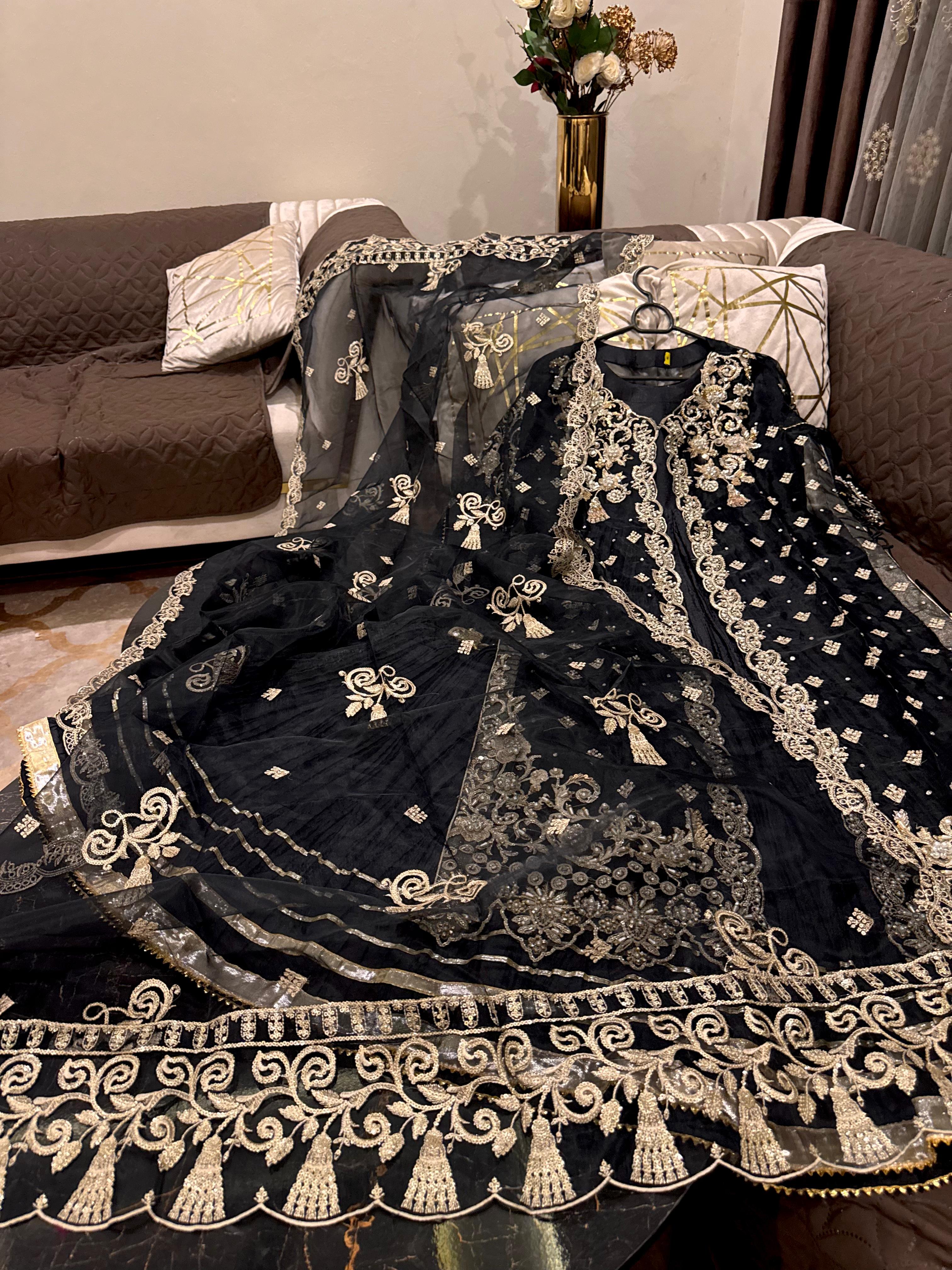 Eid Collection Elegant Organza Pearl Handwork Gown with Crushed Silk Maxi Inner