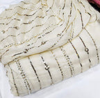 Beautiful Fancy Pearl & Thread Embroidered Sequence Work 3 Piece Suit with Full Jaal Shirt & Embroidered Dupatta With Trouser