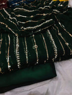 Beautiful Fancy Pearl & Thread Embroidered Sequence Work 3 Piece Suit with Full Jaal Shirt & Embroidered Dupatta With Trouser