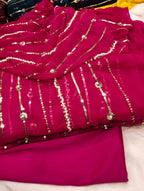 Beautiful Fancy Pearl & Thread Embroidered Sequence Work 3 Piece Suit with Full Jaal Shirt & Embroidered Dupatta With Trouser