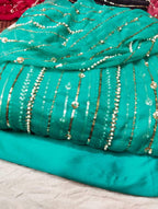 Beautiful Fancy Pearl & Thread Embroidered Sequence Work 3 Piece Suit with Full Jaal Shirt & Embroidered Dupatta With Trouser