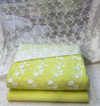 3D Chikan Kari Shirt With Plain Cotton Trouser  & White Chiffon Chikan Kari Dupatta