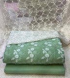 3D Chikan Kari Shirt With Plain Cotton Trouser  & White Chiffon Chikan Kari Dupatta