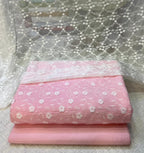 3D Chikan Kari Shirt With Plain Cotton Trouser  & White Chiffon Chikan Kari Dupatta