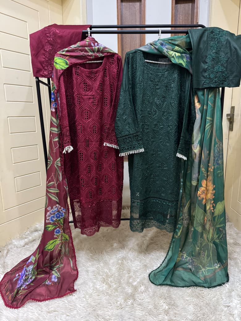 Luxury Lawn  Chikenkari Boring Style Lawn 3 Pcs