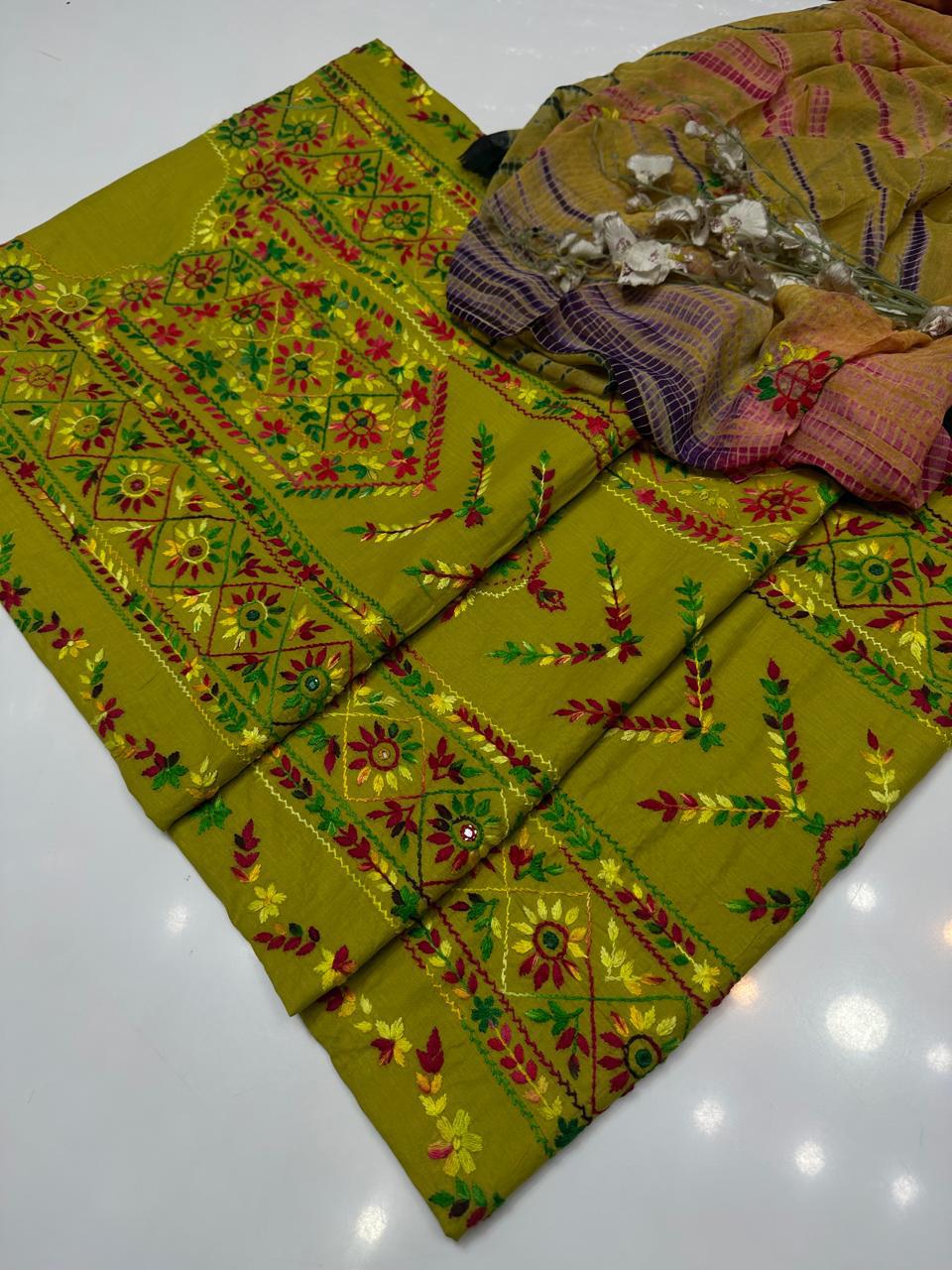 Hand Made  Beautiful Indian Pulkari Sequence Jall Suits
