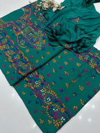 Hand Made  Beautiful Indian Pulkari Sequence Jall Suits