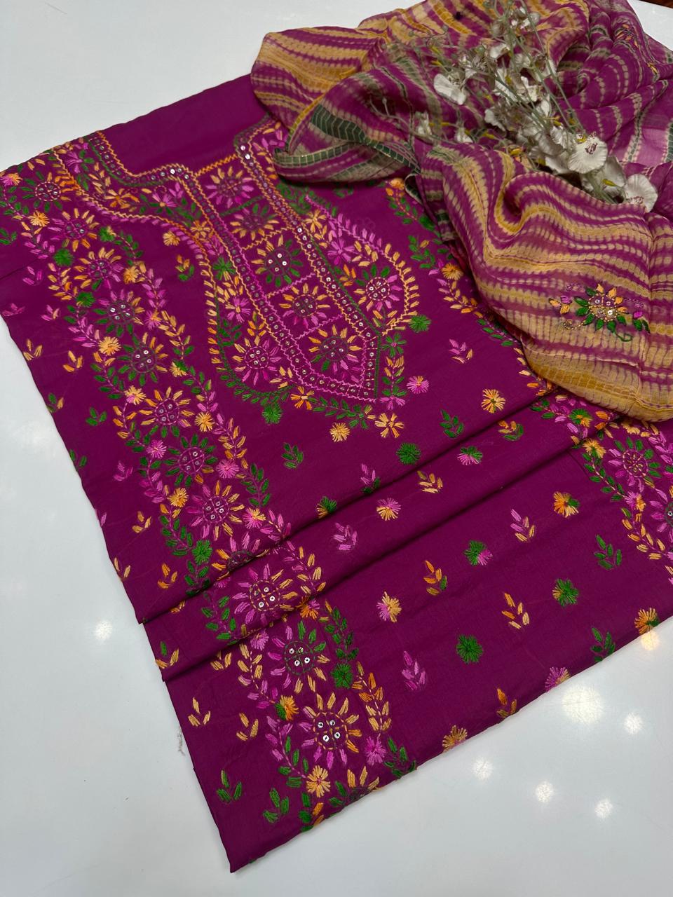 Hand Made  Beautiful Indian Pulkari Sequence Jall Suits