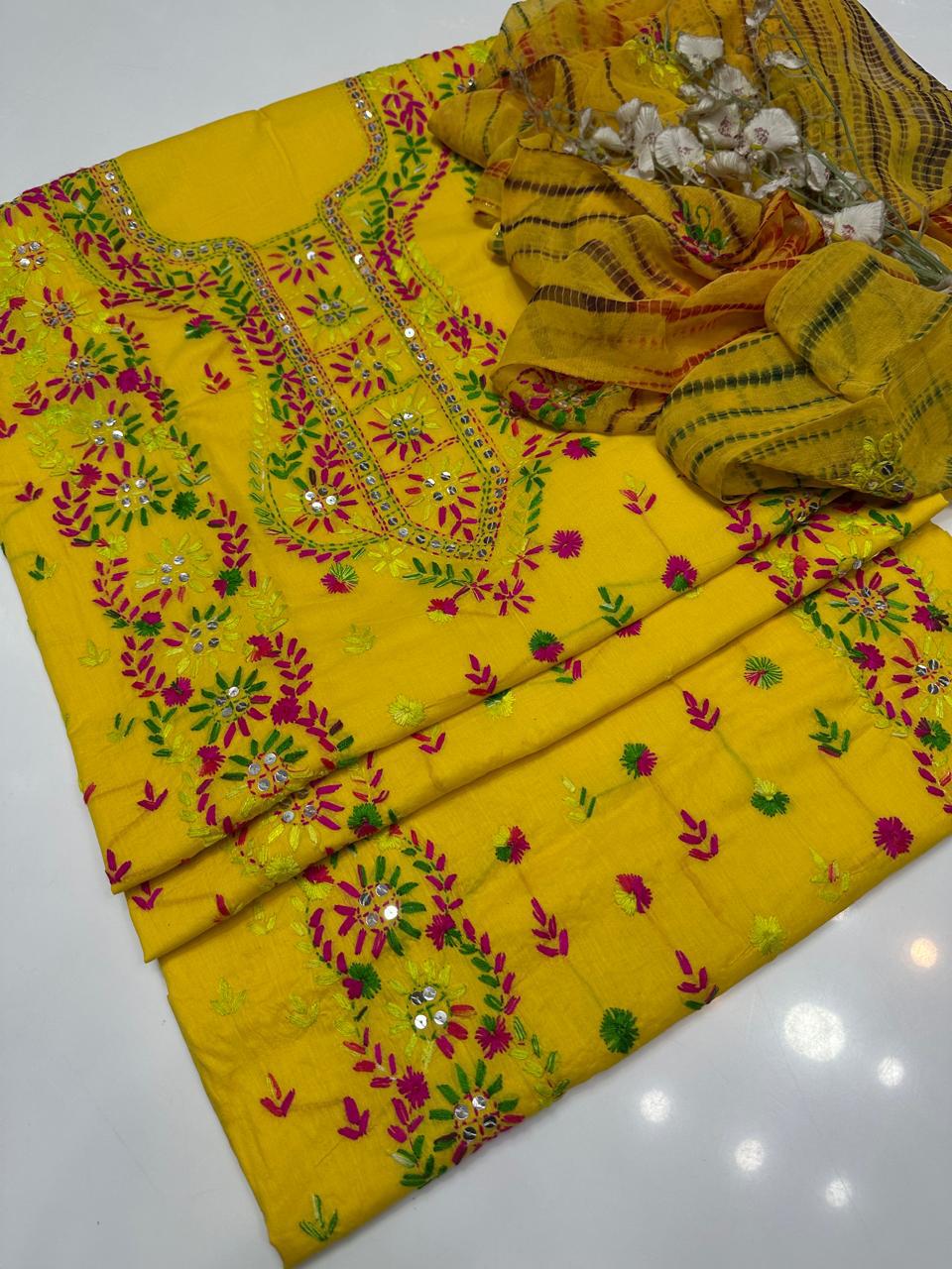 Hand Made  Beautiful Indian Pulkari Sequence Jall Suits
