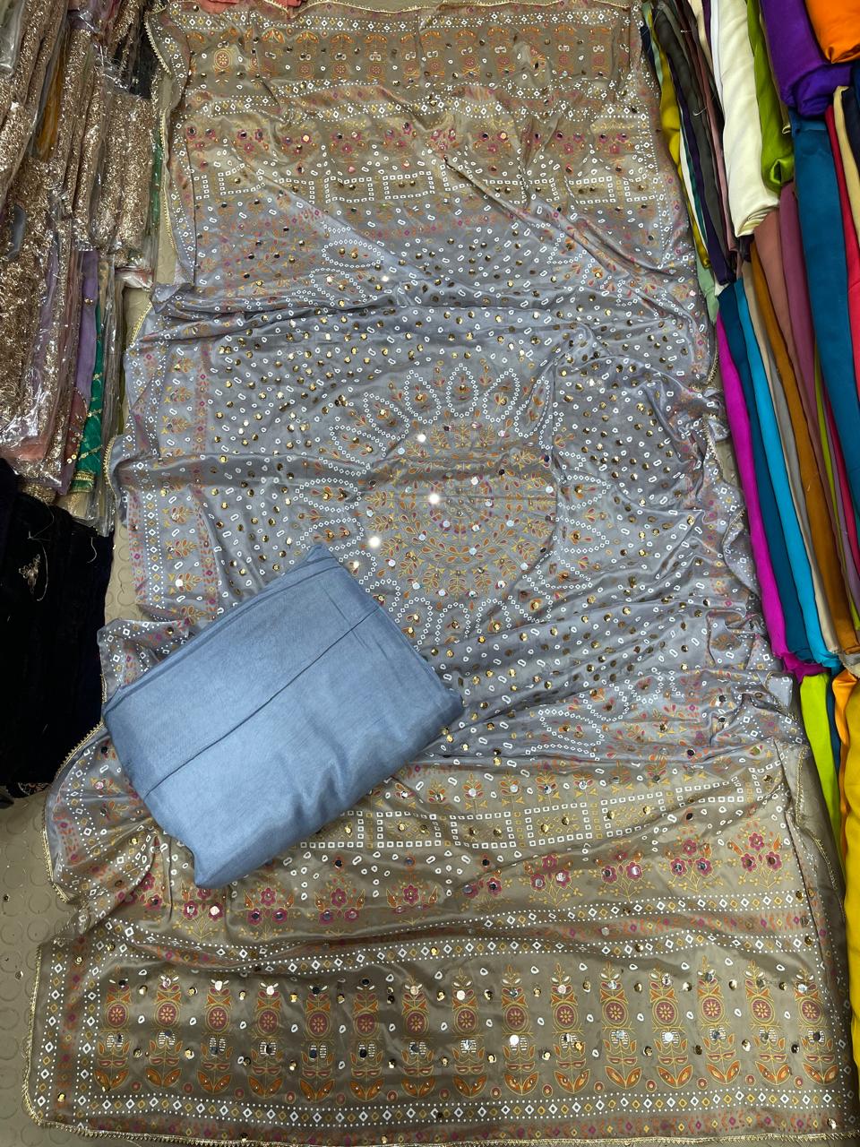 Chundri Two Tone Dupatta  Fabric Silk With Plain Silk Suit