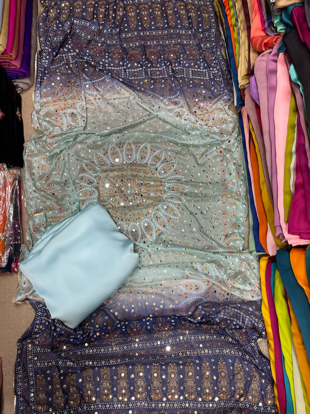 Chundri Two Tone Dupatta  Fabric Silk With Plain Silk Suit