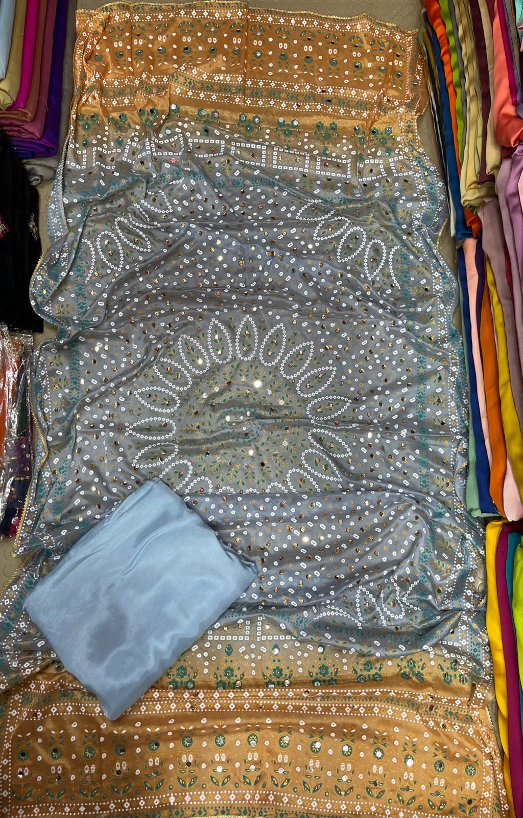 Chundri Two Tone Dupatta  Fabric Silk With Plain Silk Suit