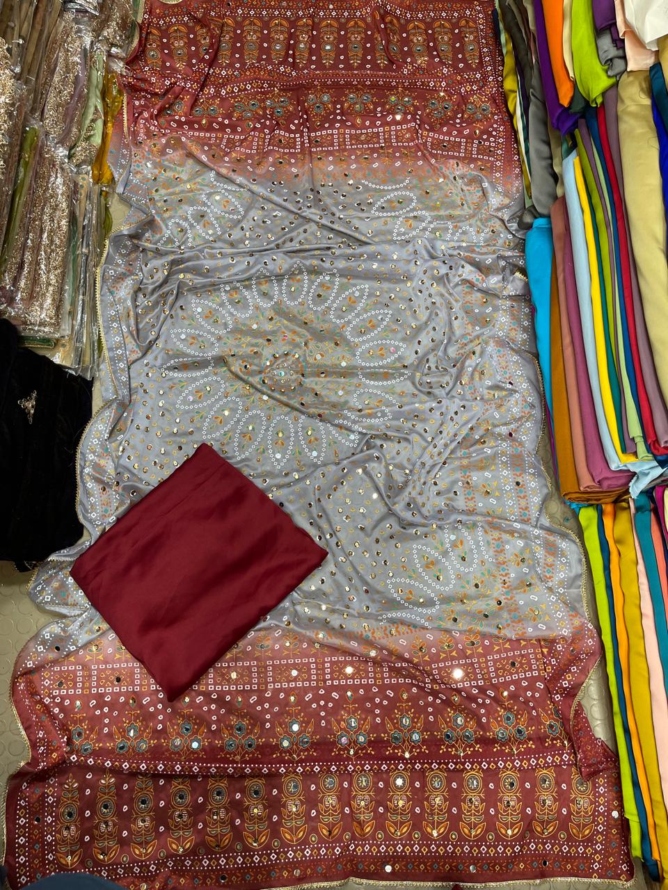 Chundri Two Tone Dupatta  Fabric Silk With Plain Silk Suit
