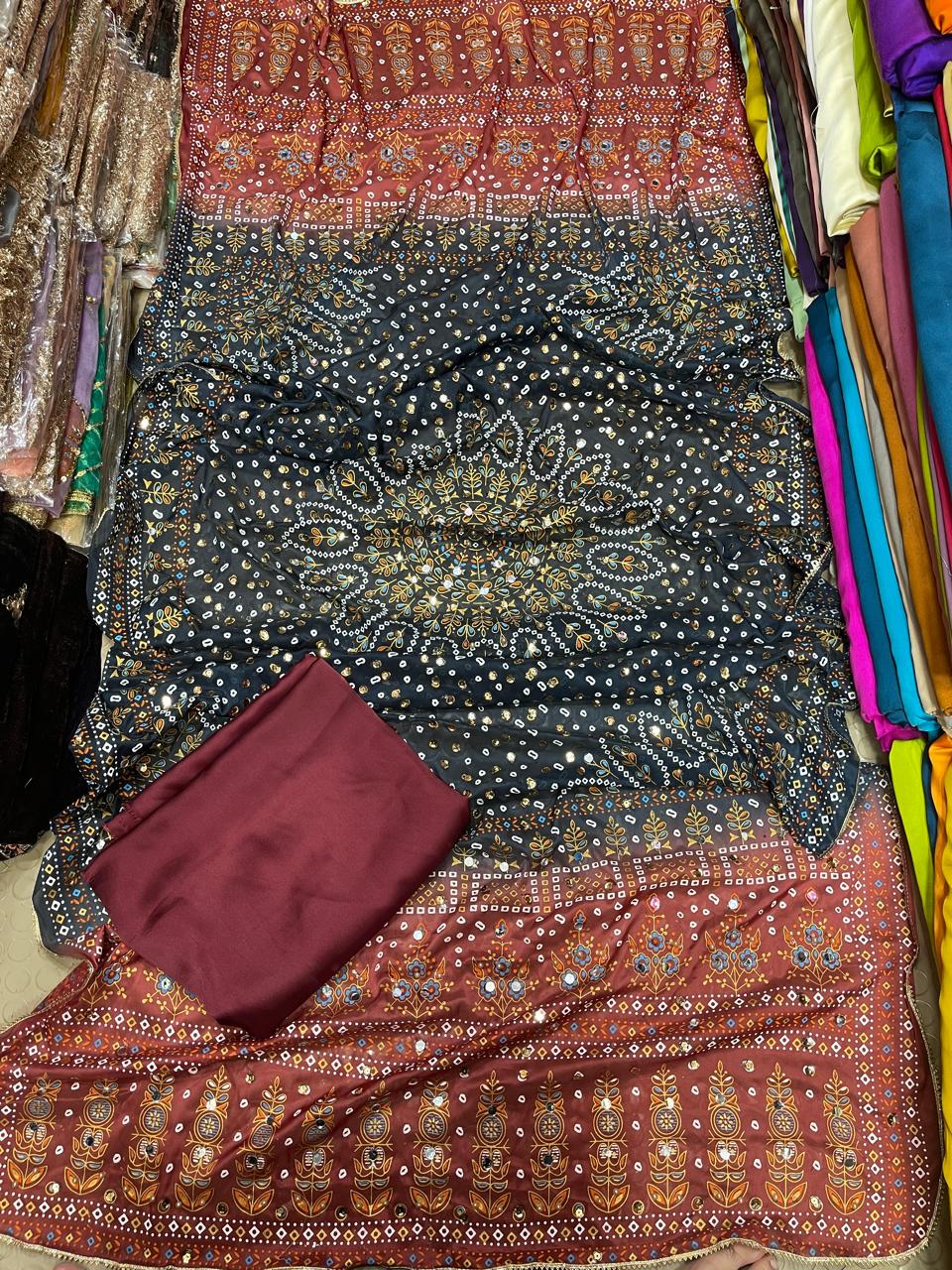 Chundri Two Tone Dupatta  Fabric Silk With Plain Silk Suit