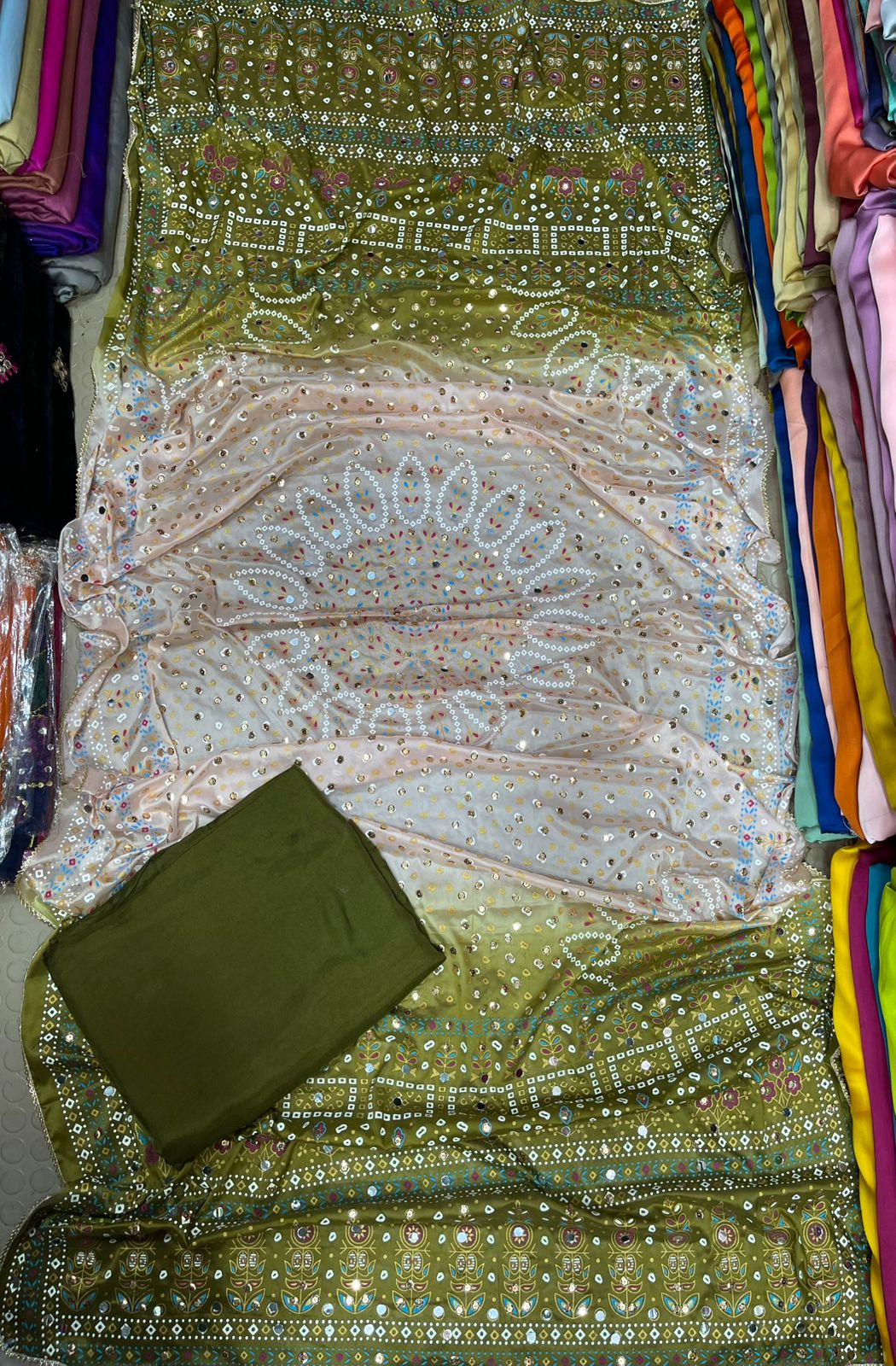 Chundri Two Tone Dupatta  Fabric Silk With Plain Silk Suit