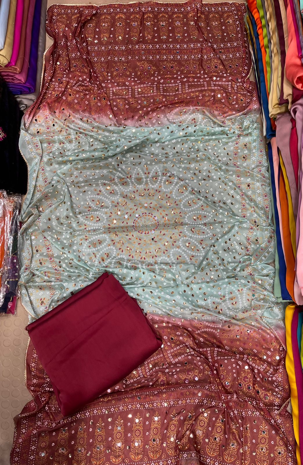 Chundri Two Tone Dupatta  Fabric Silk With Plain Silk Suit