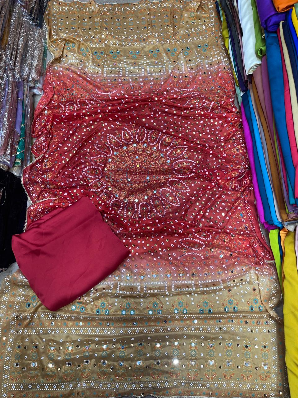 Chundri Two Tone Dupatta  Fabric Silk With Plain Silk Suit