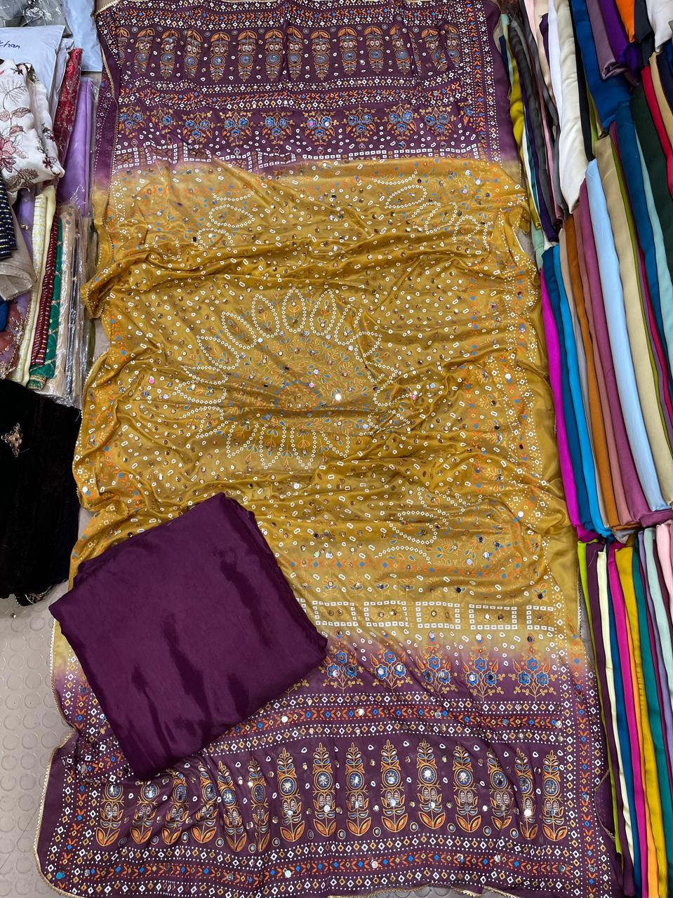 Chundri Two Tone Dupatta  Fabric Silk With Plain Silk Suit