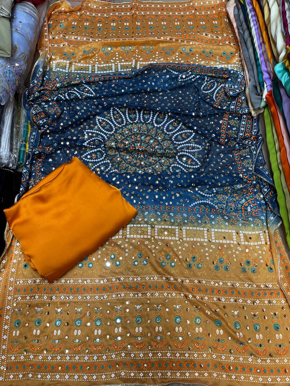 Chundri Two Tone Dupatta  Fabric Silk With Plain Silk Suit
