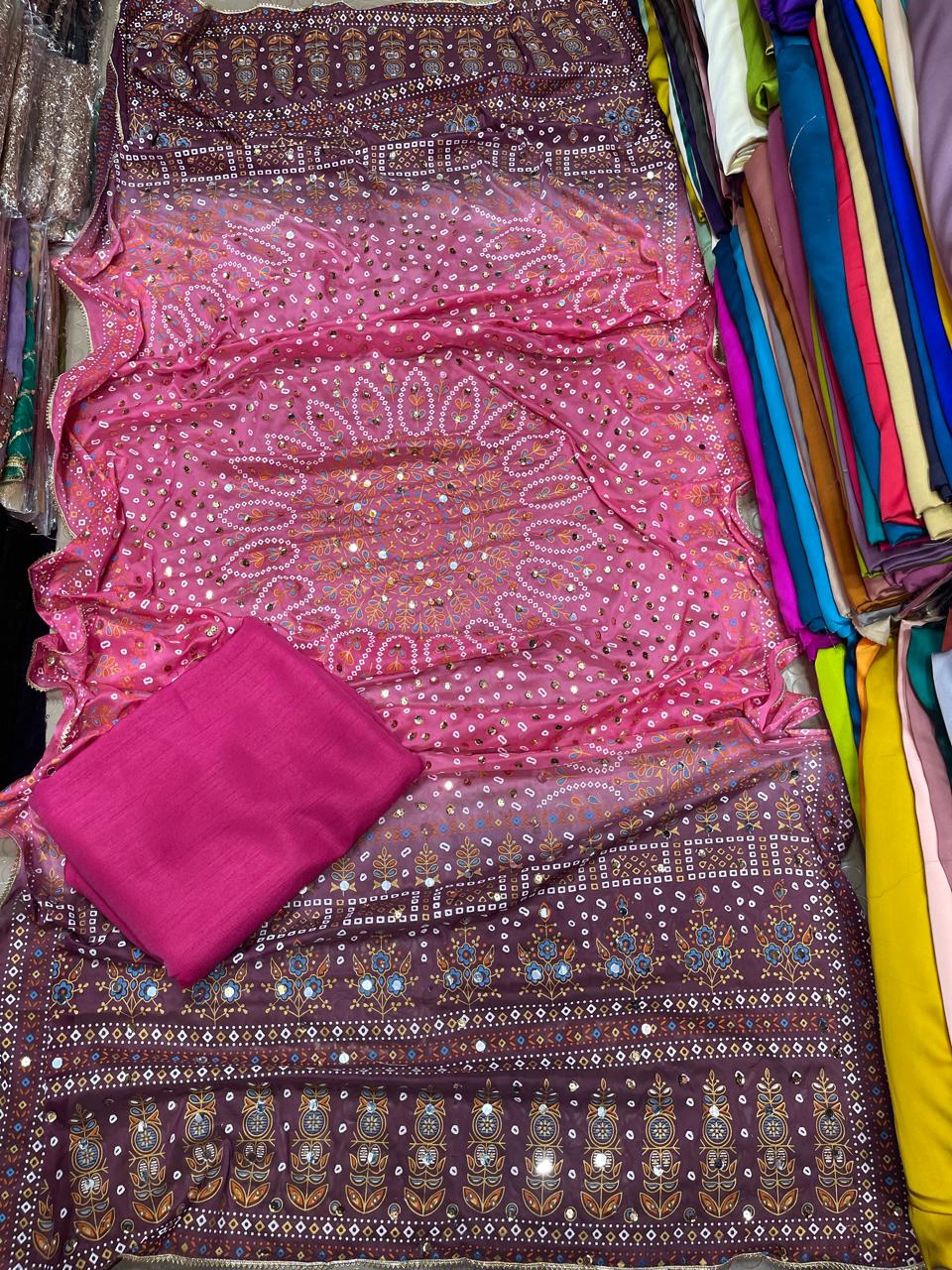 Chundri Two Tone Dupatta  Fabric Silk With Plain Silk Suit