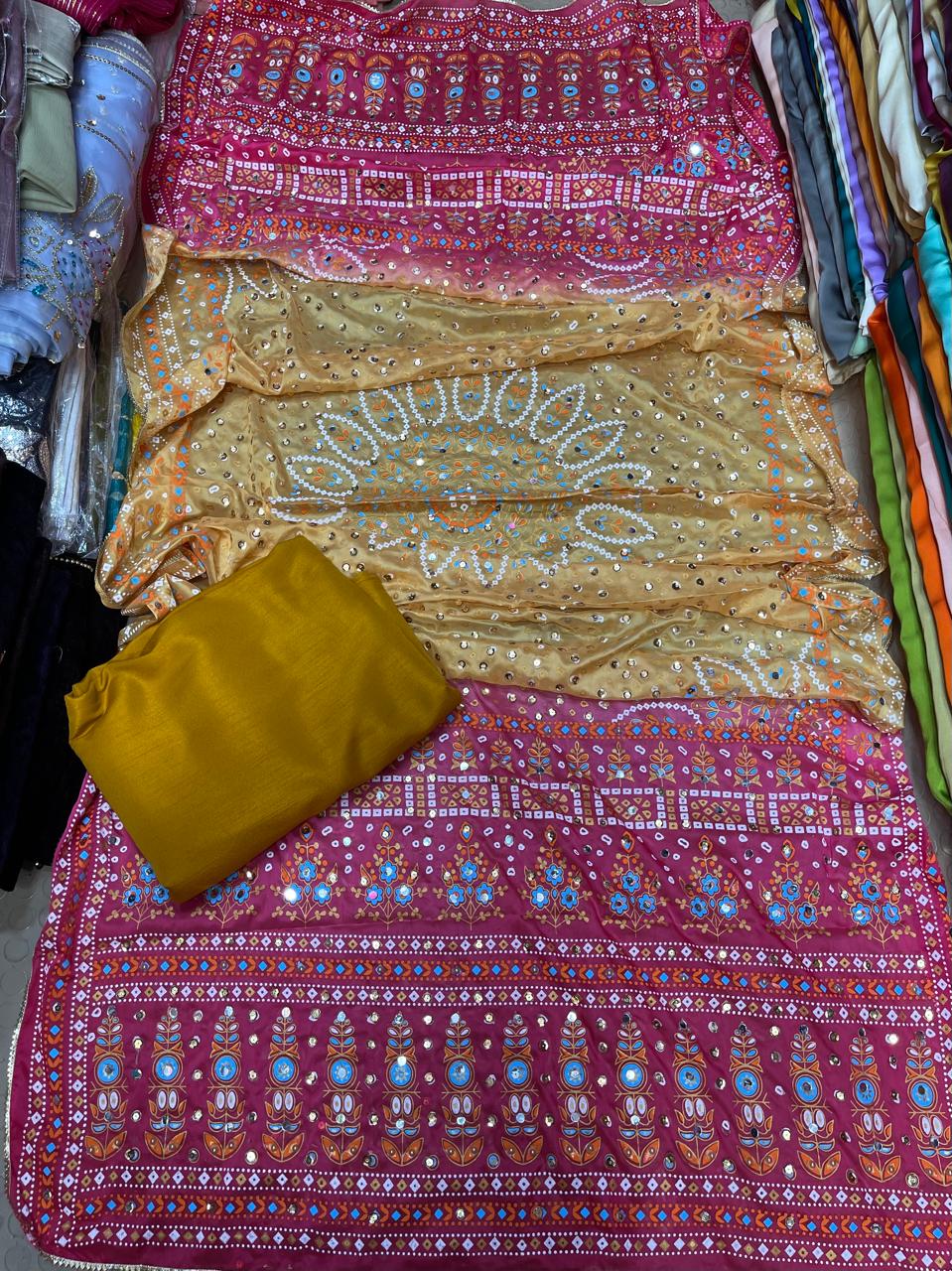 Chundri Two Tone Dupatta  Fabric Silk With Plain Silk Suit