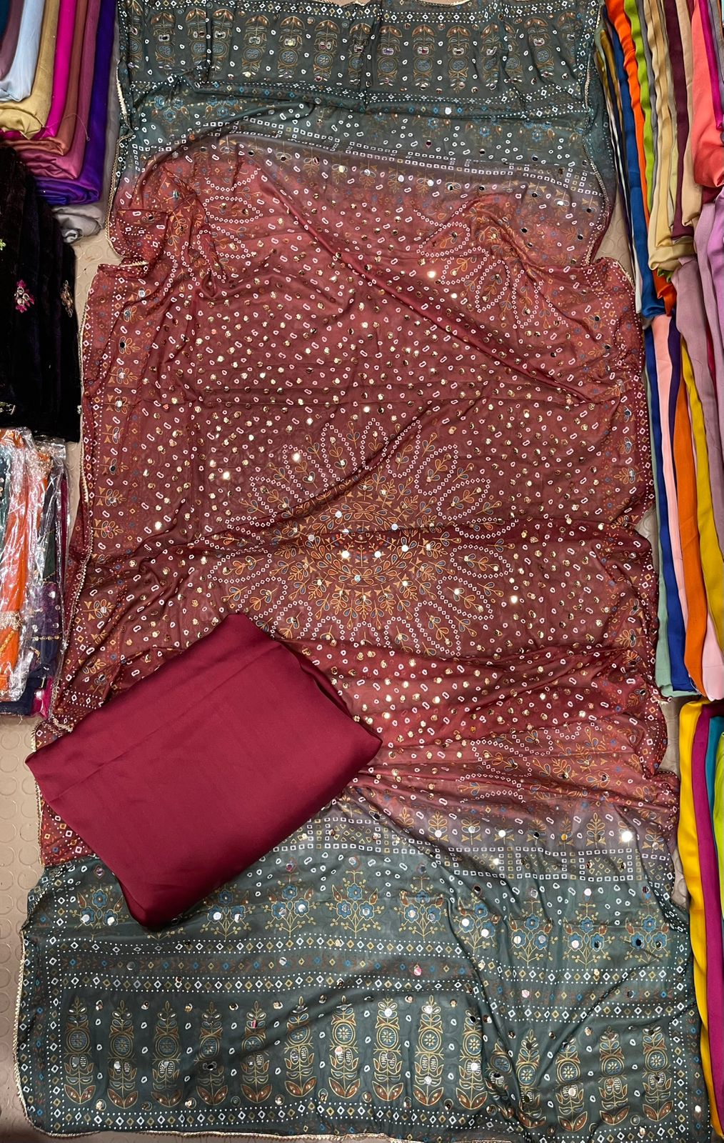 Chundri Two Tone Dupatta  Fabric Silk With Plain Silk Suit