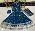 Elegant New Arrival  Shafoon Tilla Embroidered Maxi Set with Hand Embellishments, Embroidered Dupatta & Silk Trouser
