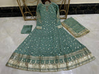 Elegant New Arrival  Shafoon Tilla Embroidered Maxi Set with Hand Embellishments, Embroidered Dupatta & Silk Trouser