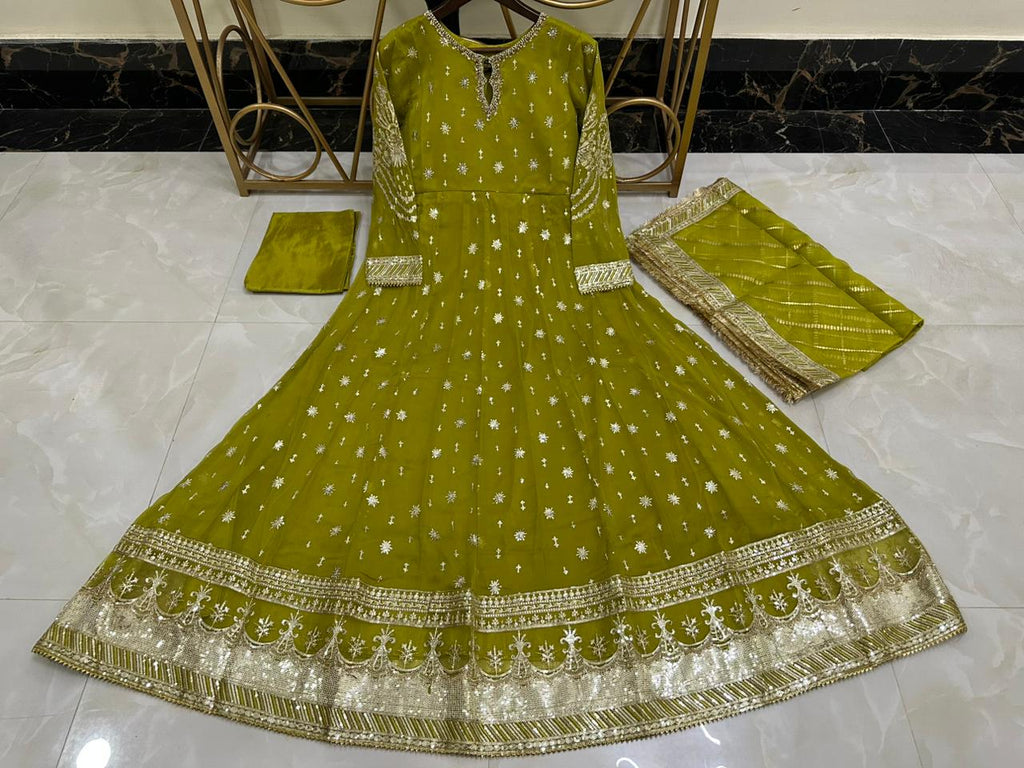 Elegant New Arrival  Shafoon Tilla Embroidered Maxi Set with Hand Embellishments, Embroidered Dupatta & Silk Trouser