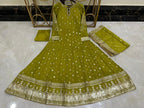 Elegant New Arrival  Shafoon Tilla Embroidered Maxi Set with Hand Embellishments, Embroidered Dupatta & Silk Trouser