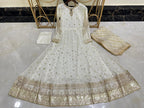Elegant New Arrival  Shafoon Tilla Embroidered Maxi Set with Hand Embellishments, Embroidered Dupatta & Silk Trouser