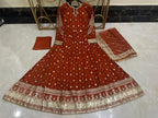 Elegant New Arrival  Shafoon Tilla Embroidered Maxi Set with Hand Embellishments, Embroidered Dupatta & Silk Trouser