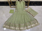 Elegant New Arrival  Shafoon Tilla Embroidered Maxi Set with Hand Embellishments, Embroidered Dupatta & Silk Trouser