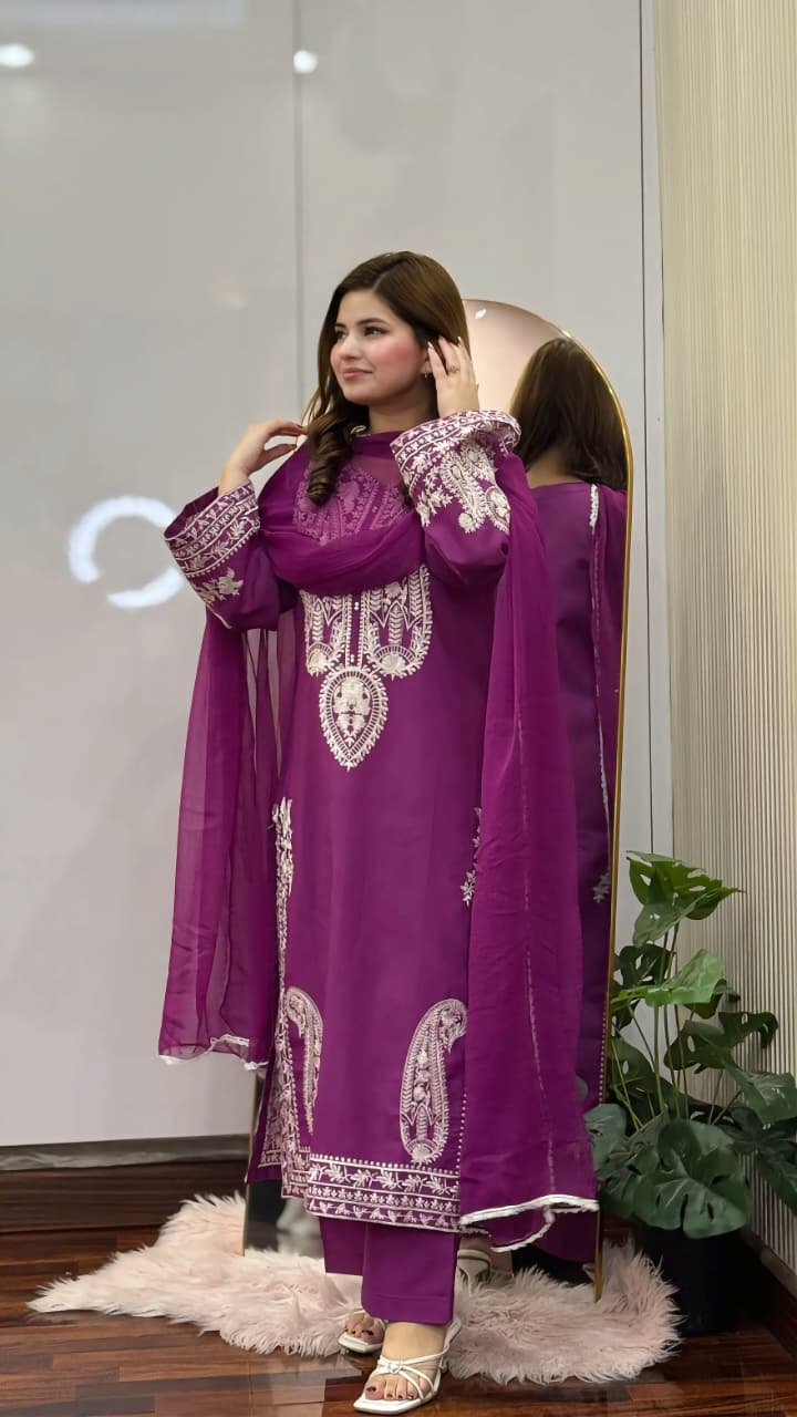 PURPLE SAPPHIRE EMBROIDERED  3 PCS