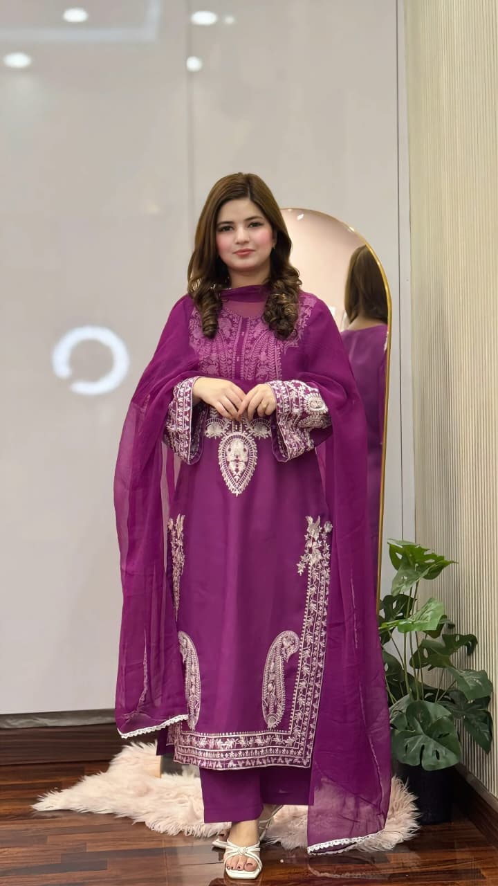 PURPLE SAPPHIRE EMBROIDERED  3 PCS